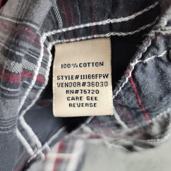 BKE Mens Athletic Fit Black Red Plaid Western Pearl Snap Shirt Long Sleeve Large - Picture 9 of 10